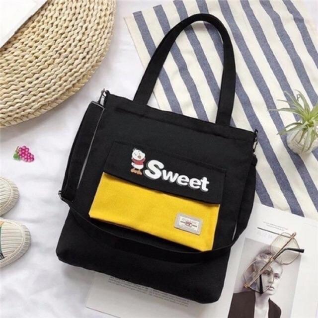 Túi ToTe Thời trang chữ SWEET kiểu mới hình con vịt có khoá kéo mang hai kiểu  vừa A4 style KITI SHOP