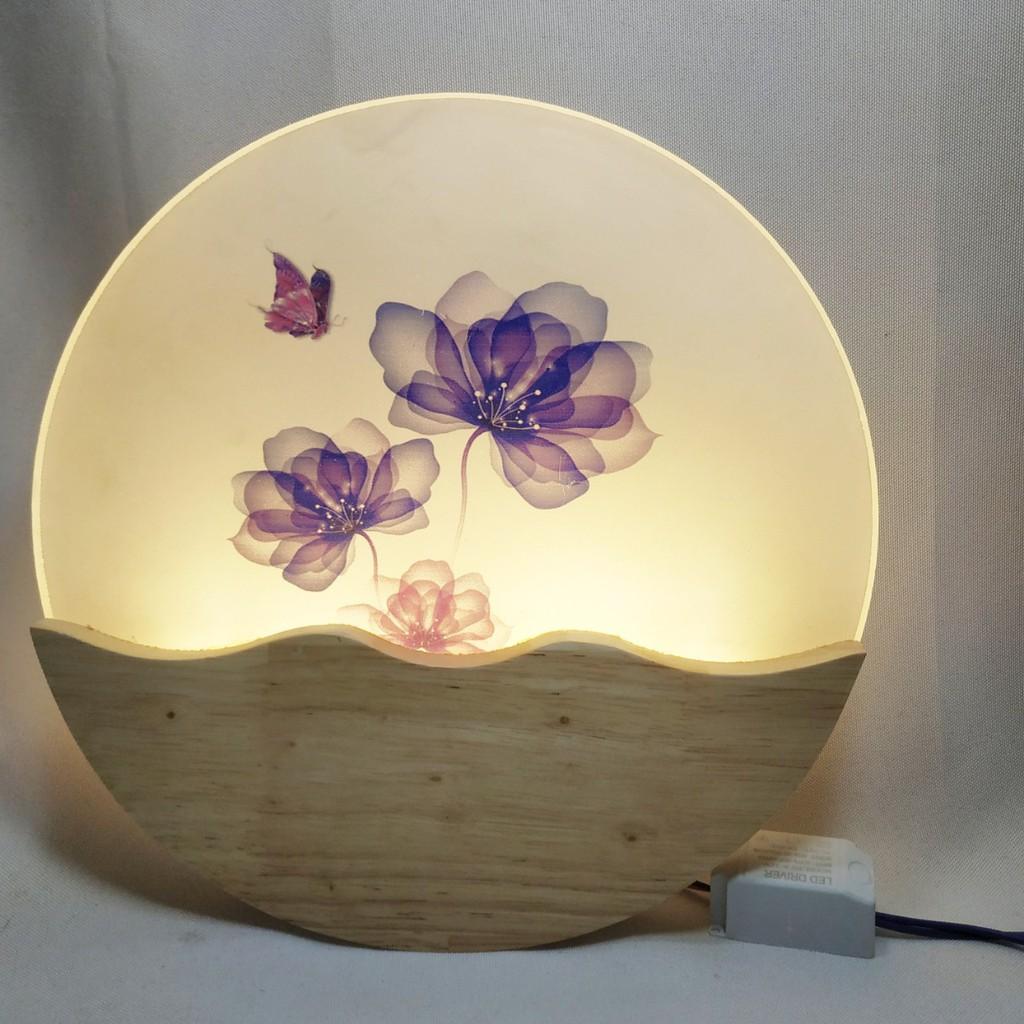 Đèn ngủ led gắn tường đế gỗ tự nhiên sơn bóng cao cấp