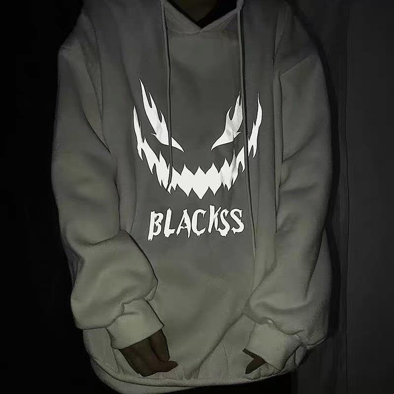 Áo hoodie sweater nỉ lót bông unisex thu đông in hoạ tiết Blackss phản quang trắng ấn tượng