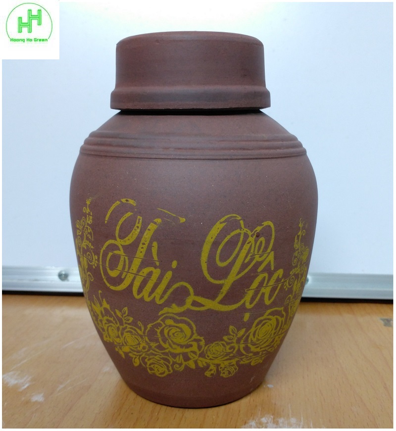 Bình ngâm r ượu chạm khắc họa tiết tài lộc, chất liệu Sành Bát Tràng, dung tích 1L