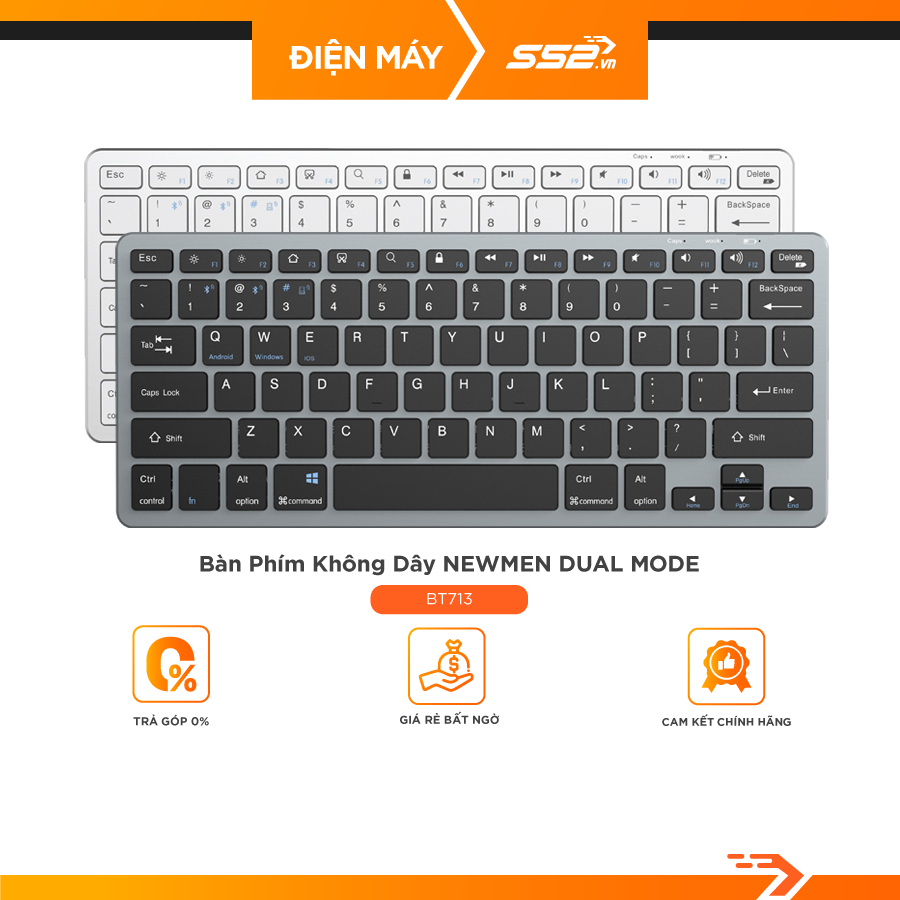 Bàn phím mini không dây Newmen BT713 2 chế độ kết nối (2.4Ghz/Bluetooth 5.0)- Hàng chính hãng