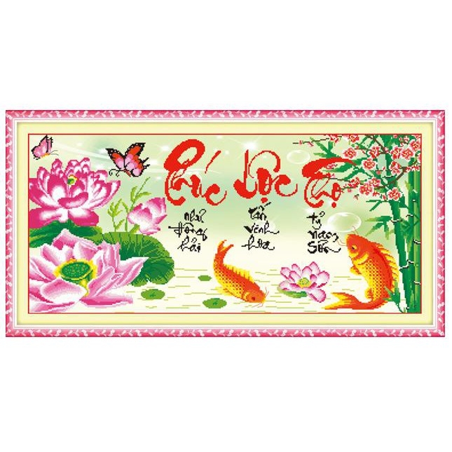 TRANH THÊU CHỮ THẬP PHÚC LỘC THỌ 82x42CM