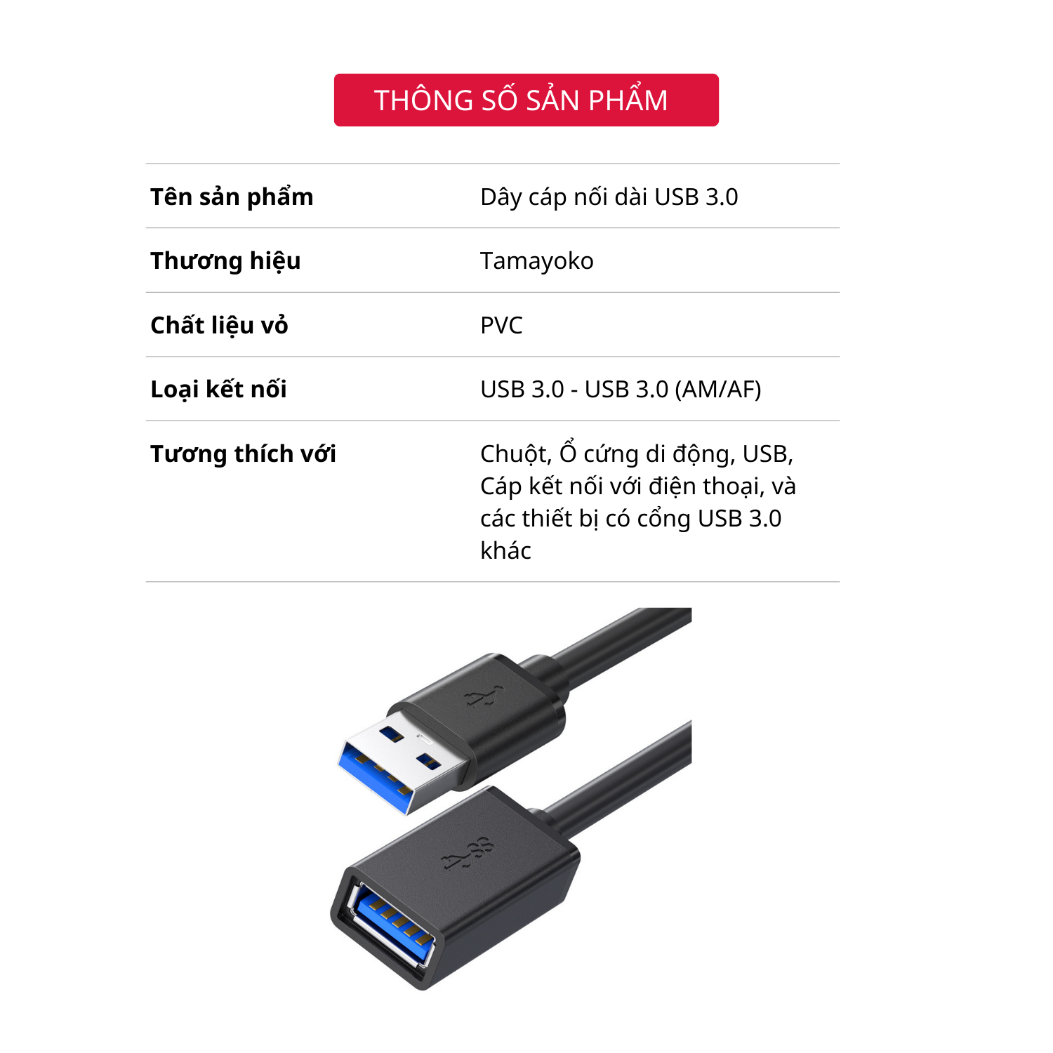 Dây Cáp Nối Dài USB 3.0 Dài 2M  - Hàng Chính Hãng Tamayoko