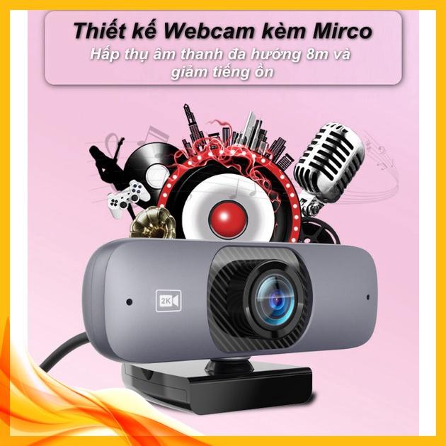 Webcam UHD 2K Kèm Micro, Xoay 360 Độ, Góc nhìn siêu rộng 130, Phù Hợp Hội Nghị ️