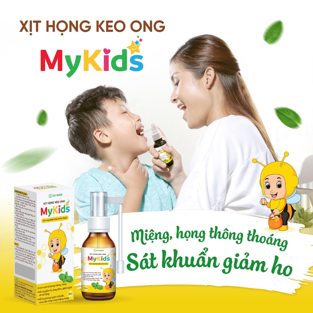 Xịt Họng Keo Ong MyKids - Hỗ trợ giảm các triệu chứng ngứa rát cổ họng, ho do viêm họng, ho gió, ho khan, ho có đờm 20ml