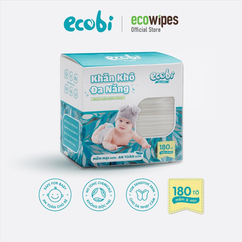 Combo 10 hộp khăn khô đa năng cho bé Ecobi hộp 180 tờ dùng thay khăn sữa an toàn cho trẻ sơ sinh