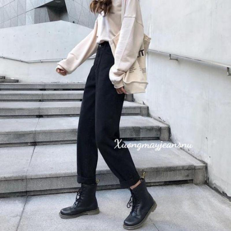 Quần bò baggy nữ 1 khuy cạp cao 3 màu MaiStore