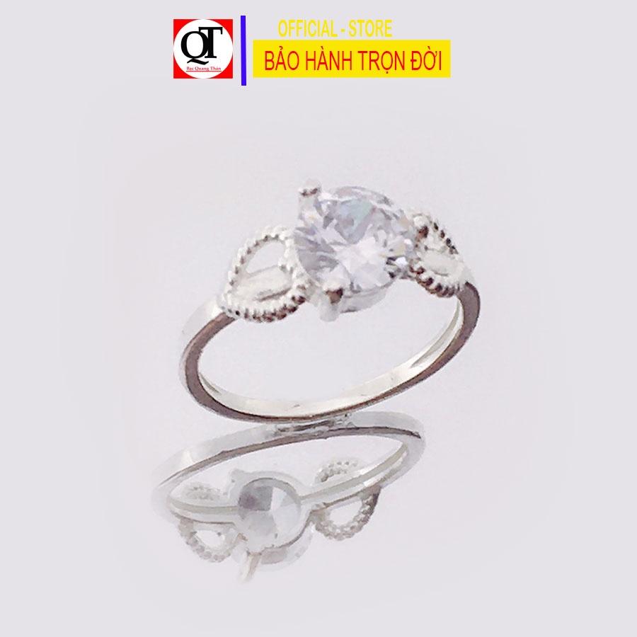 Nhẫn bạc trẻ con chất liệu bạc ta gắn đá trắng sáng trang sức Bạc Quang Thản – QTTC1