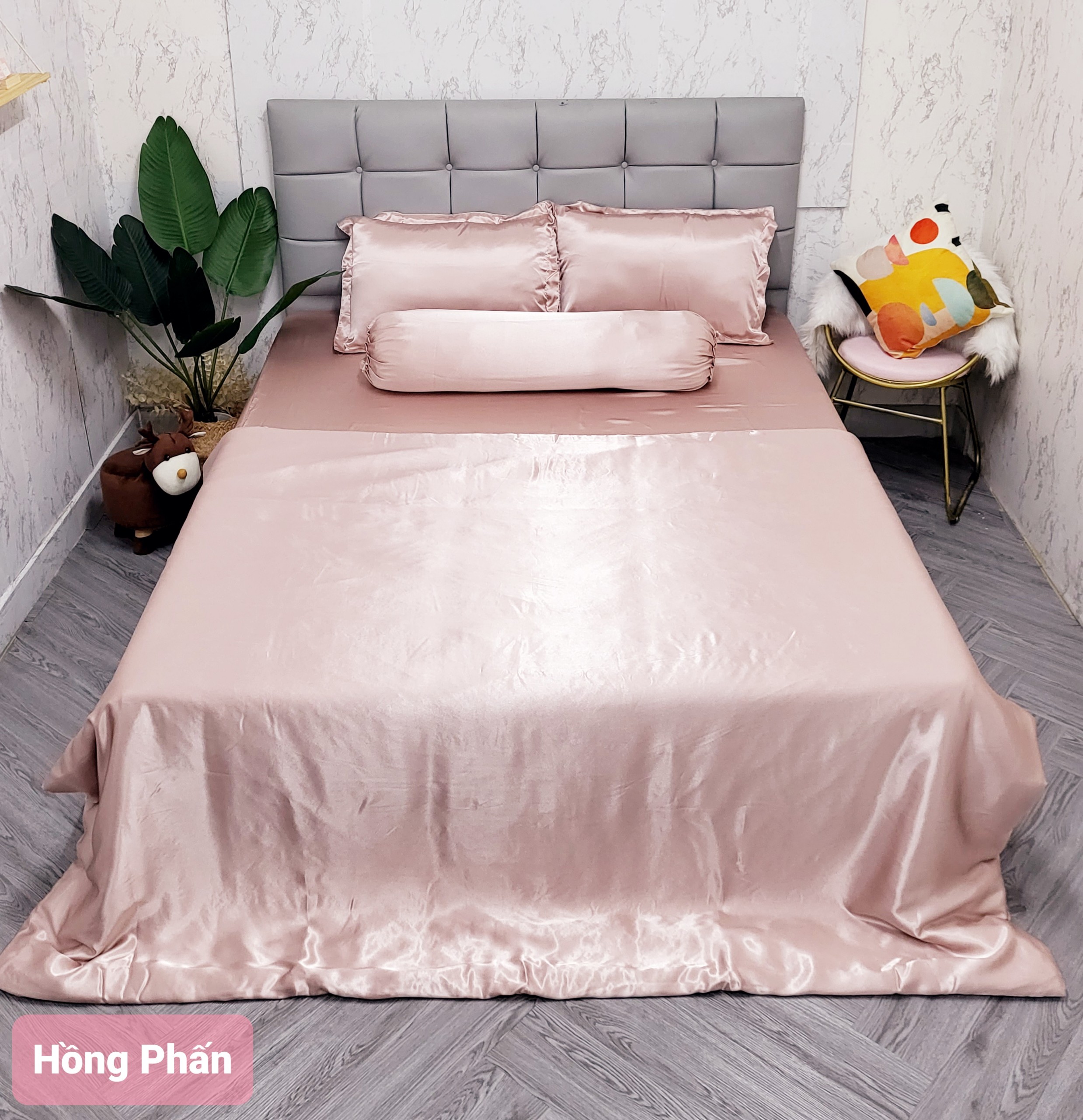 GIẢM % Ga bộ phi lụa Thái Tuấn cao cấp loại 1, bộ 4 món ga nệm và áo gối phi lụa hàng may - NEMTOTBEDDING