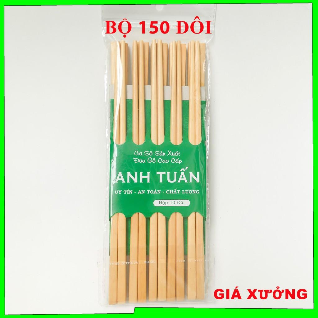 Bộ 150 đôi đũa ăn cơm cao cấp đũa gỗ đầu nhọn LÁT HOA, đũa đẹp tự nhiên không hoá chất