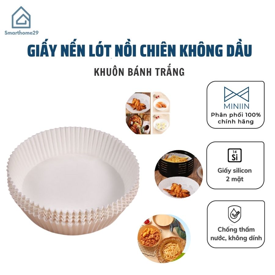 Giấy Nến Lót Nồi Chiên Không Dầu Hình Khuôn Bánh Siêu Tiện Lợi – Thấm Giảm Thiểu Tối Đa Dầu Mỡ Bám – Hàng Chính Hãng MINIIN – Trắng – combo 100 tờ