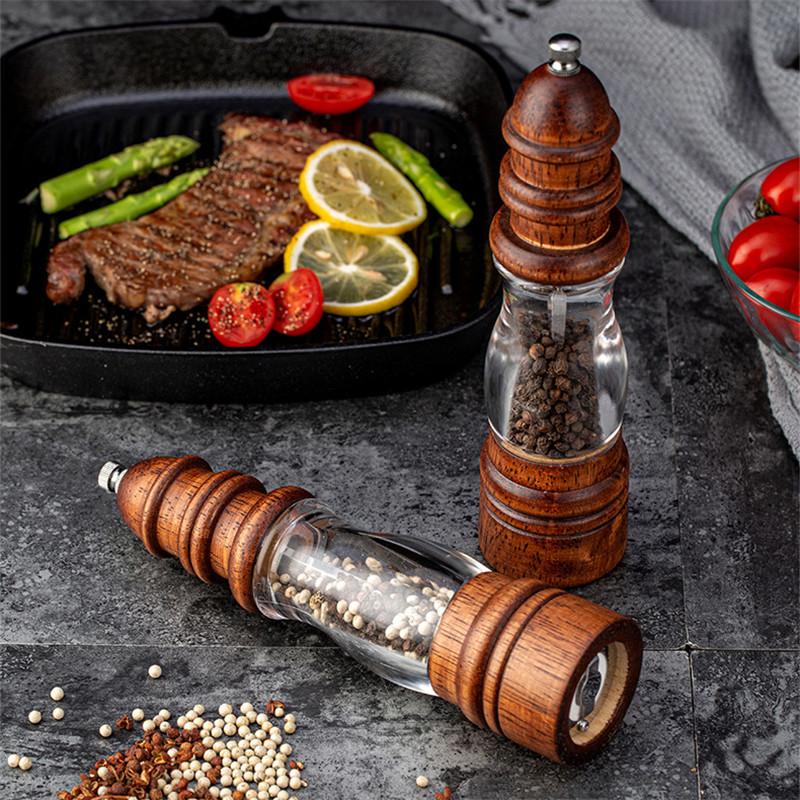 8Inch Cổ Điển Bằng Tay Gỗ Sồi Muối Và Hạt Tiêu Xay Gia Vị Máy Xay Hạt Tiêu Cầm Tay Nhà Máy Cho Nhà Hộ Gia Đình Dụng Cụ Nhà Bếp