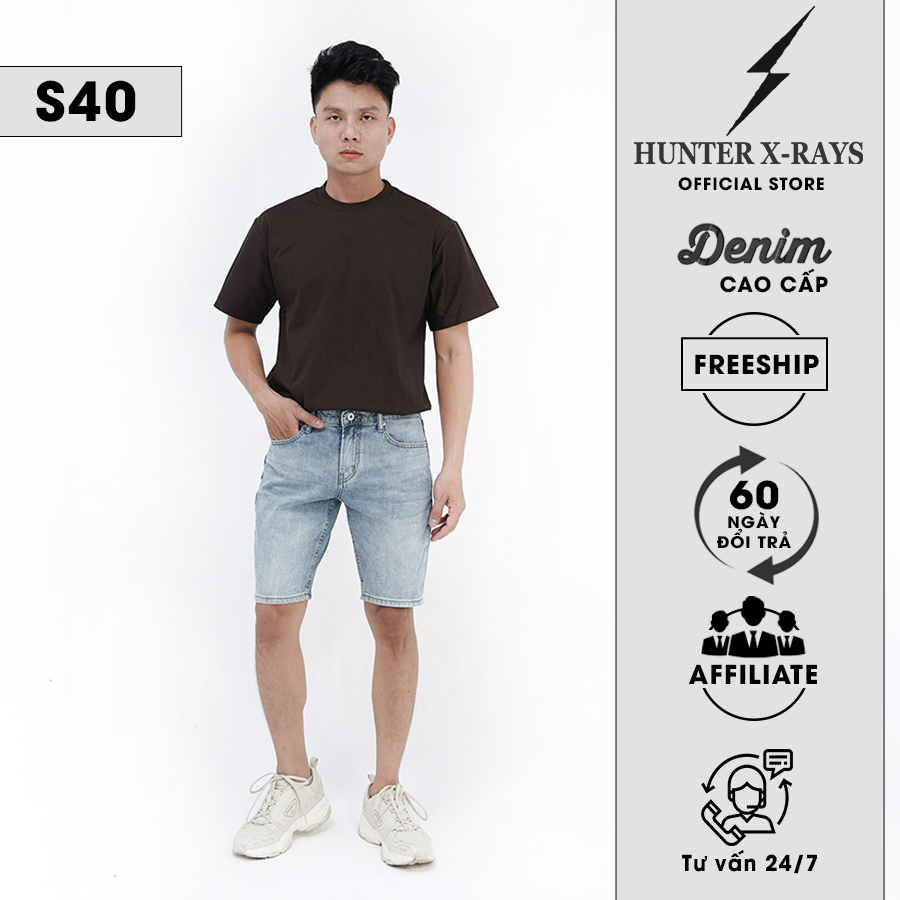 Quần Short Jeans Nam Cao Cấp HUNTER X-RAYS  Form Slimfit Thun Nhẹ Màu Xanh Nhạt S40