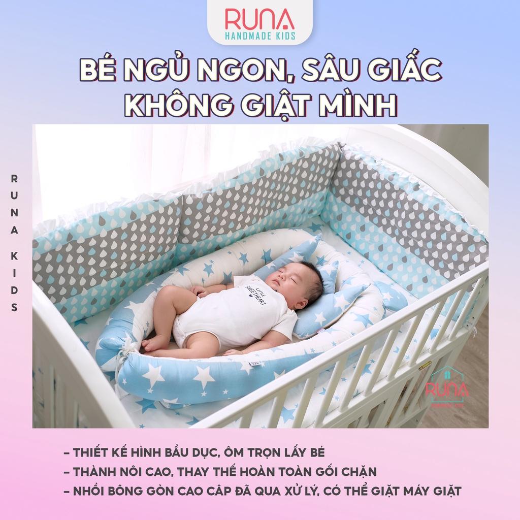 Đệm ngủ cho bé Nôi ngủ chung giường cho bé sơ sinh Runa Kids vải Cotton Hàn thoáng mát giúp bé ngủ ngon chống giật mình