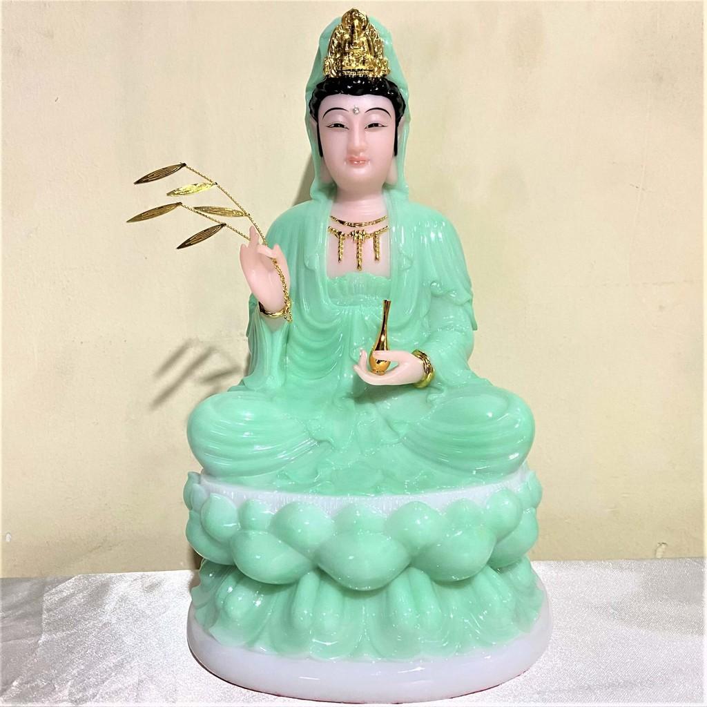 Tượng Phật Quan Âm Đá Xanh Ngọc Cao 30cm