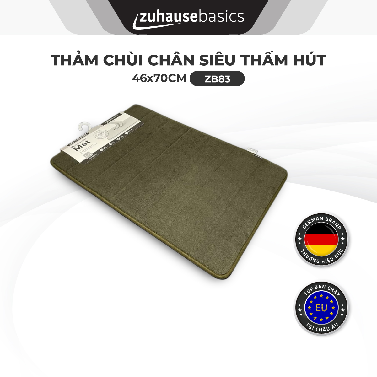 Thảm lau chân Zuhausebasics ZB83, thảm chùi chân siêu thấm hút nước cho phòng tắm - hàng chính hãng