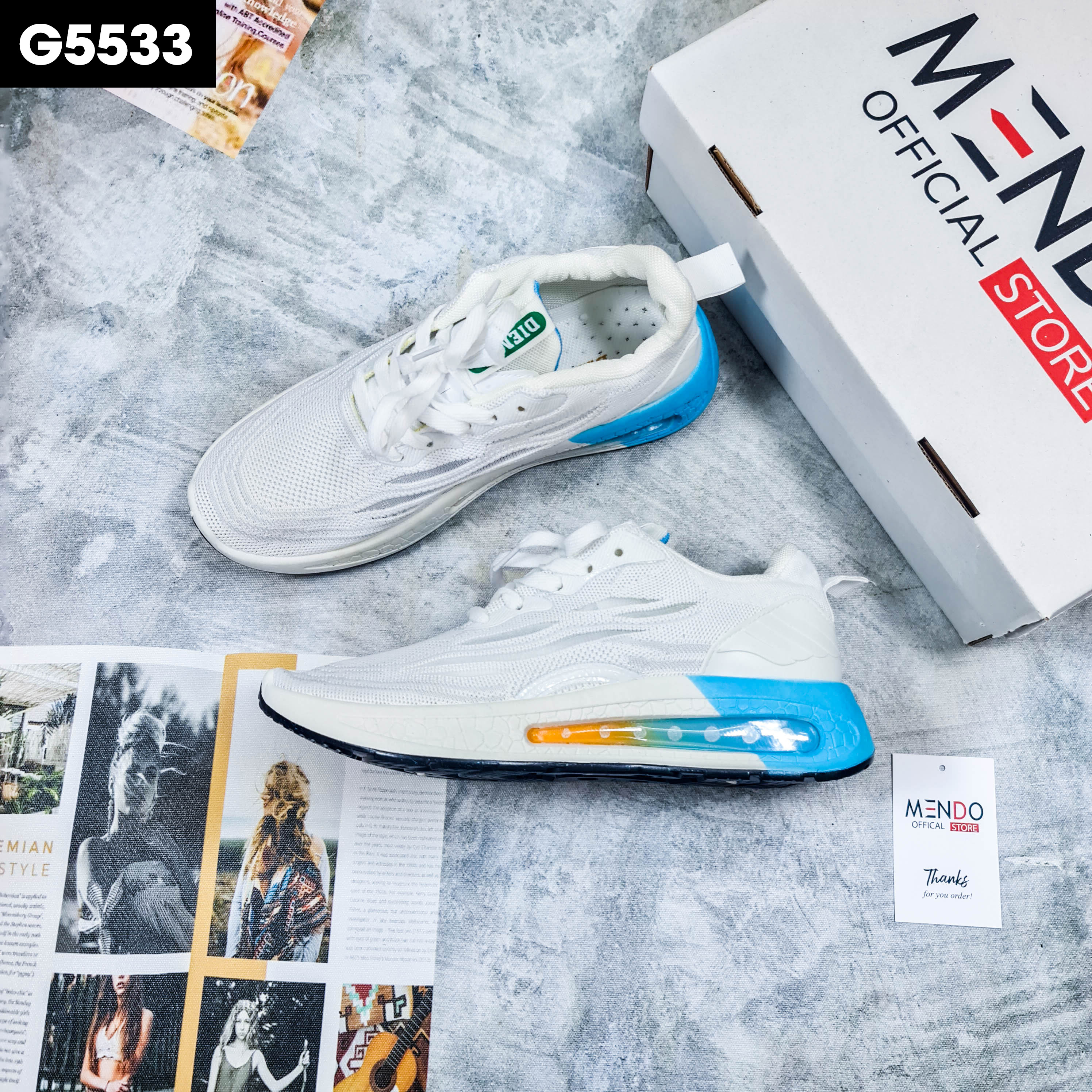 Giày Thể Thao Nam MENDO - Giày Sneaker Màu Trắng Phong Cách Đường Phố, Phối Đồ Đa Dạng - G5533