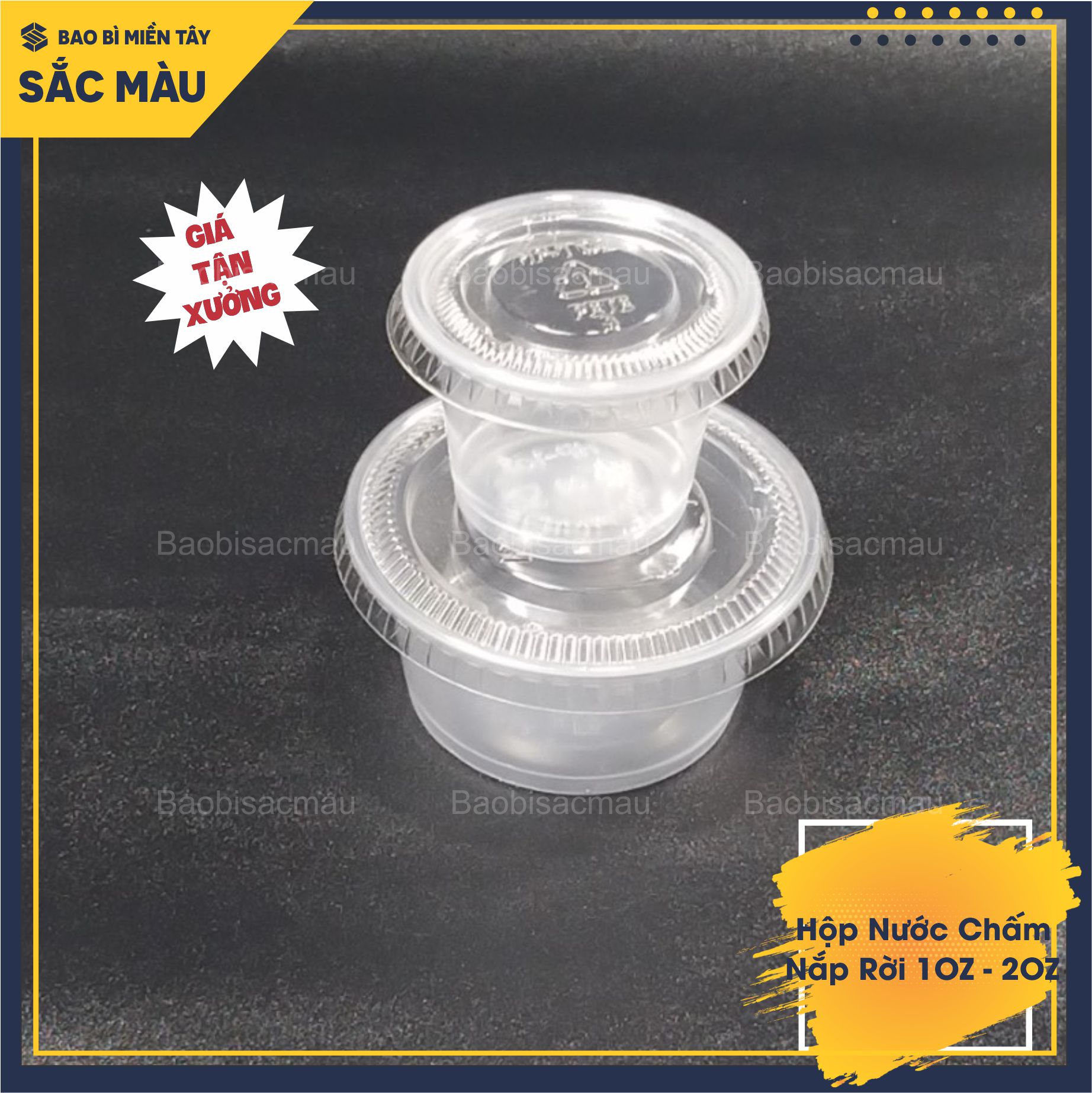 100 Hộp đựng nước chấm, gia vị, nước sốt tròn 1OZ, 2OZ nắp rời