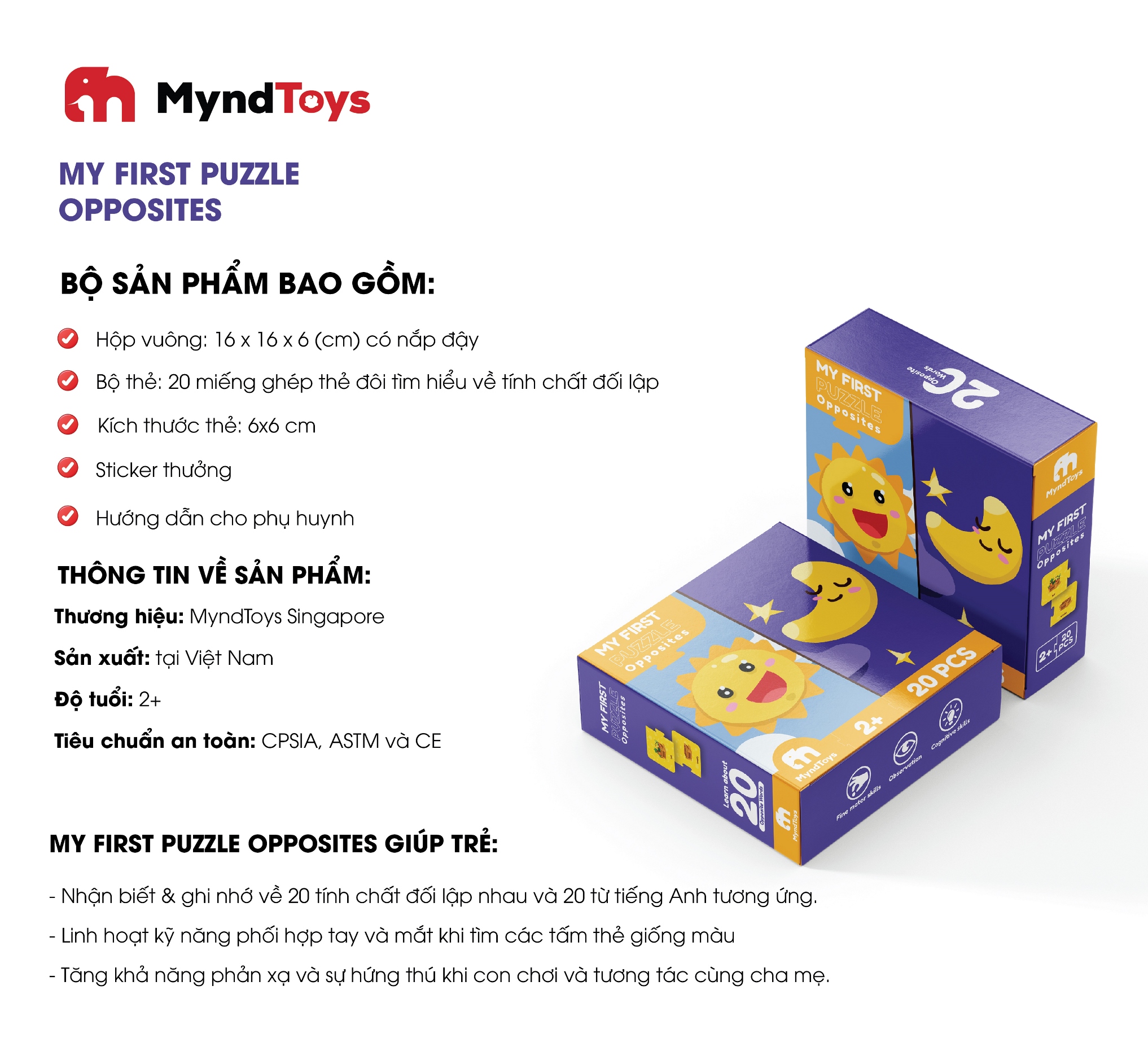 Đồ chơi Giáo dục MyndToys Ghép hình thông minh My First Puzzle – Opposites cho bé từ 2 tuổi