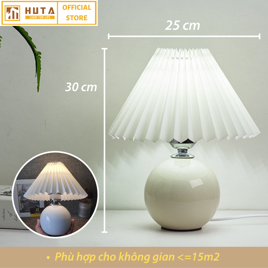 Đèn Ngủ Để Bàn Gốm Sứ Cao Cấp HUTA S8 Chao Xếp Ly Vintage Dễ Thương Decor Trang Trí Phòng Ngủ, Đọc Sách Đầu Giường, Điều chỉnh độ sáng, Đèn Vàng Bóng LED Tiết Kiệm Điện