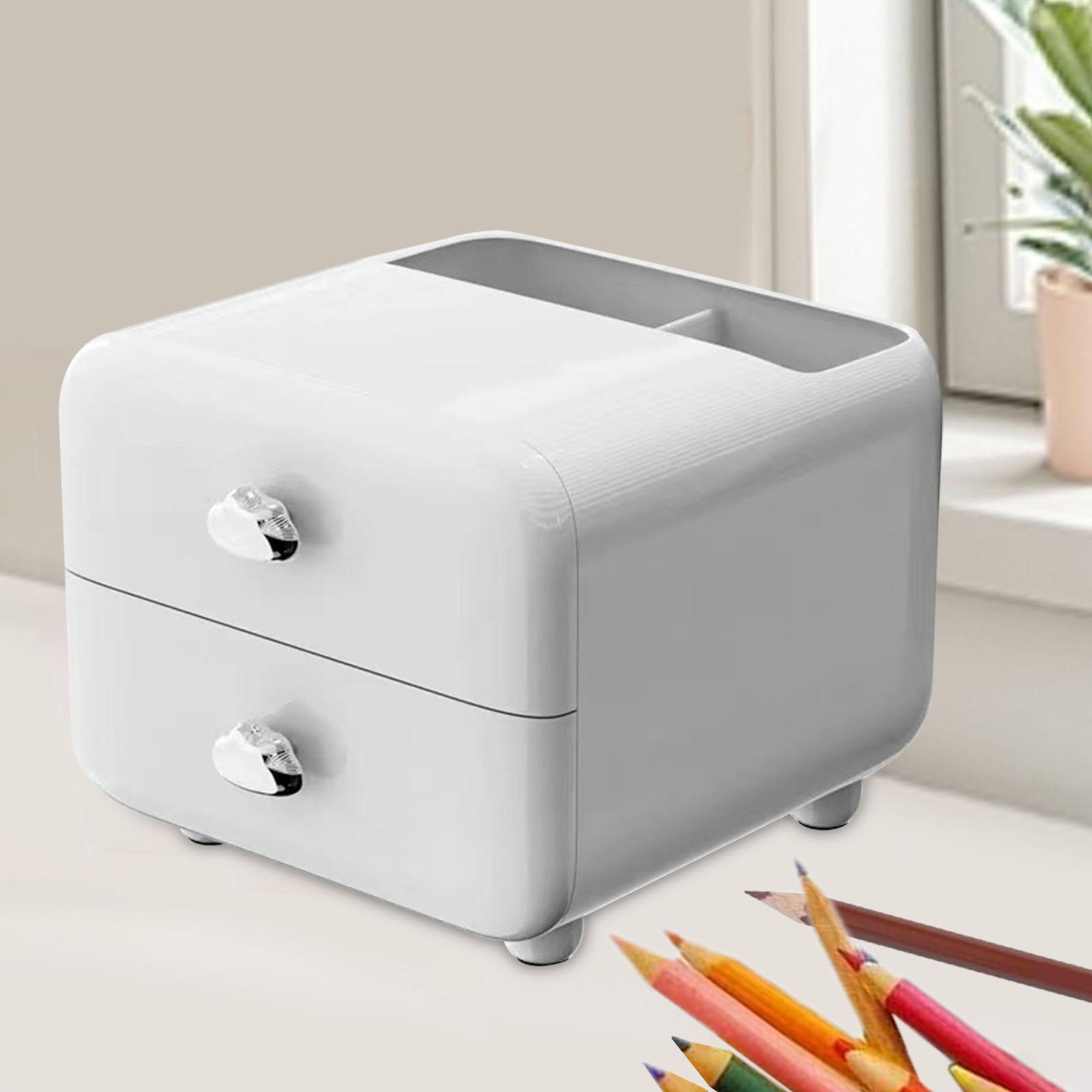 Pen Holder with 2 Drawer Desk Stationery Box for Desktop Office Supplies