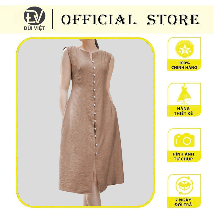 Đầm Nữ Đũi Việt Sát Nách Chất Đũi Cao Cấp Dáng Suông Cài Khuy Giữa Thanh Lịch, Phù Hợp Mặc Nơi Công Sở DV213