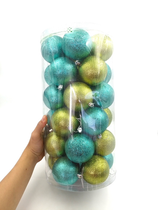 Bộ 30 Trái Châu Bóng 2 Tone Trang Trí Giáng Sinh 80 - Màu Xanh Lá-Vàng