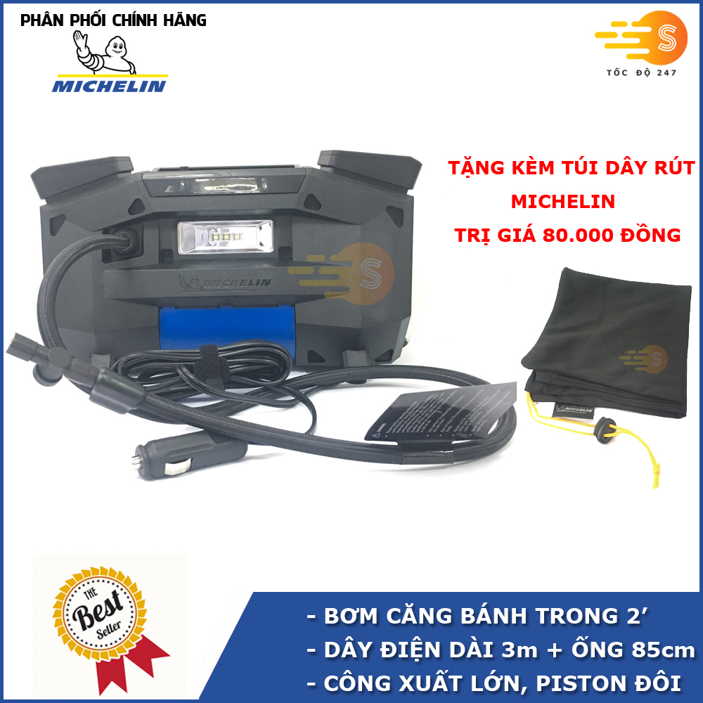 Máy bơm lốp đa năng kỹ thuật số tự ngắt piston đôi 12v Michelin 12314 tặng kèm miếng sáp thơm Natural Fresh