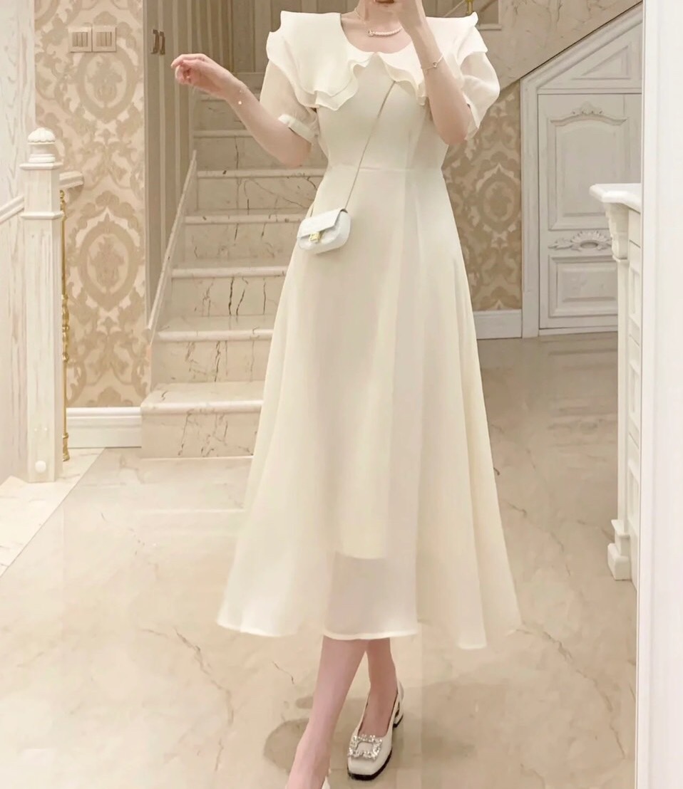 Đầm maxi tơ cổ bèo ulzzang hàn quốc