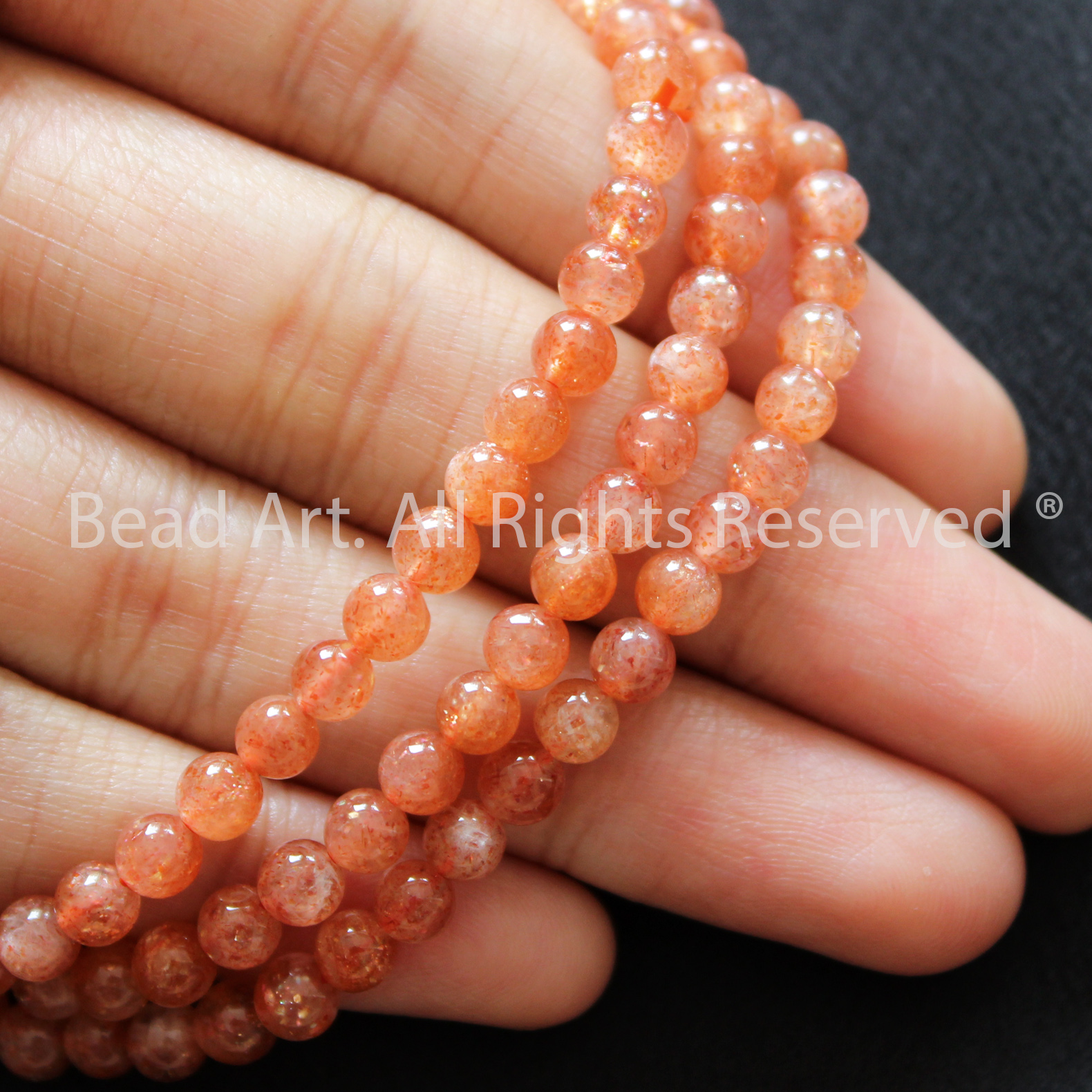 4MM Đá Sunstone, Đá Mặt Trời Tự Nhiên Màu Cam Loại A, Đá Phối Vòng Tay Phong Thuỷ, Chuỗi Hạt, Mệnh Hoả, Thổ - Bead Art