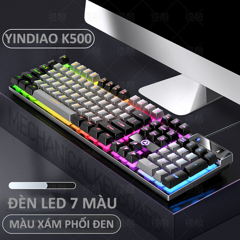 Bàn phím giả cơ YINDIAO K500 đa dạng màu sắc kèm theo đèn led 7 màu xuyên phím dành cho game thủ - Hàng Chính Hãng