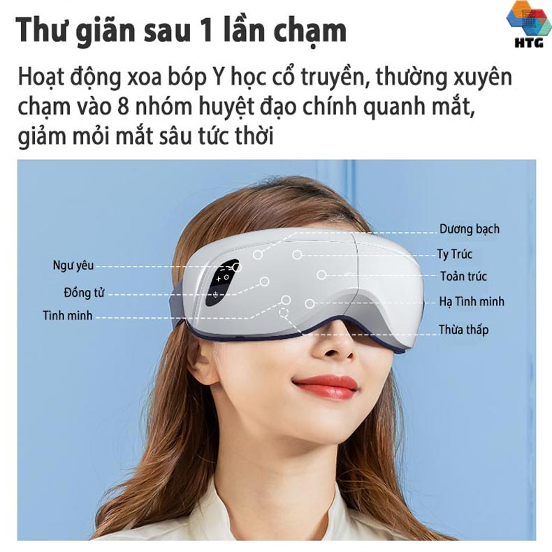 Máy massage mắt Leerkang LEK-H8 Với 8 Chế Độ Độc Lập, Xoa Bóp Và Rung Cùng Bluetooth Phát Nhạc, Mát Xa Nóng Nhiệt Lưu Thông, Hàng Chính Hãng