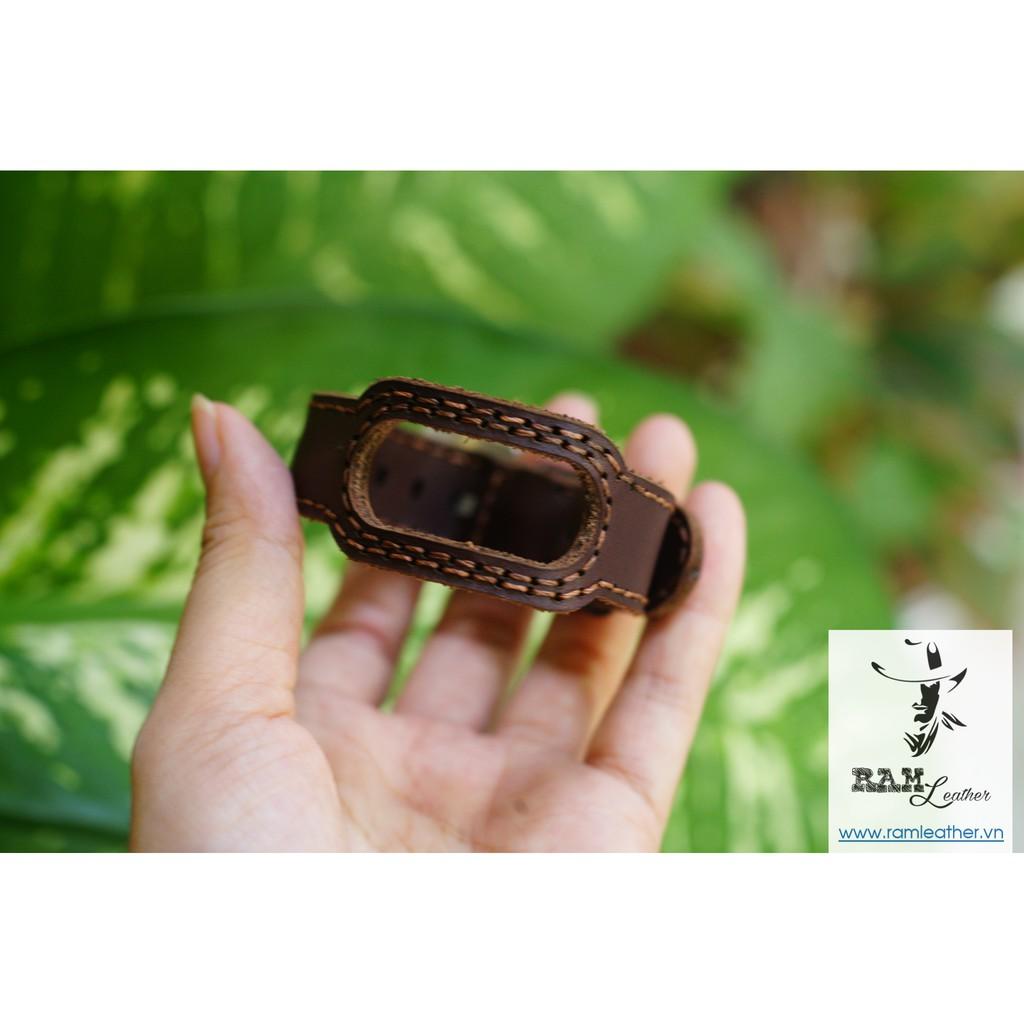 DÂY MIBAND 4 / MIBAND 3 / MIBAND 5 DA BÒ NÂU MẬN TRƠN - DA BÒ THẬT-CHÍNH HÃNG RAM LEATHER