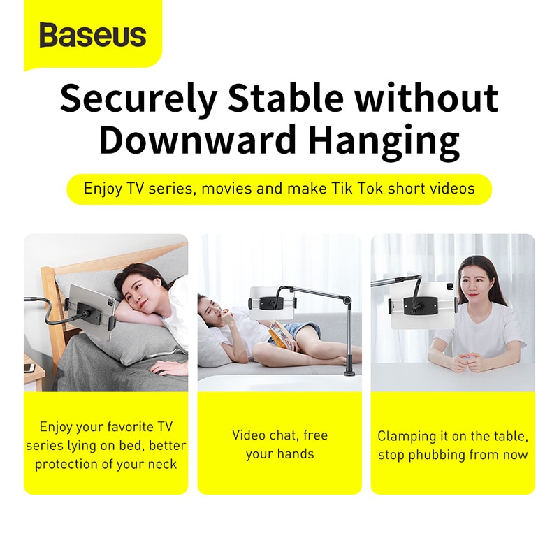 Giá đỡ điện thoại máy tính bảng dạng kẹp đa năng hiệu Baseus Oku Rotary thế hệ 2 Xoay 360 độ, giá kẹp chắc chắn, phù hợp nhiều tư thế người dùng, 4.7 inch đến 12.9 inch - hàng nhập khẩu