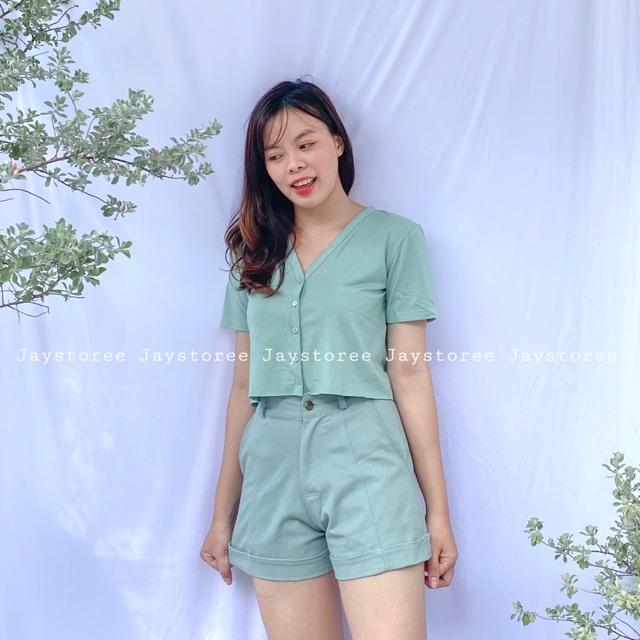 Quần short kaki nữ Mint/ Tan Jaystoree/Quần short lưng cao