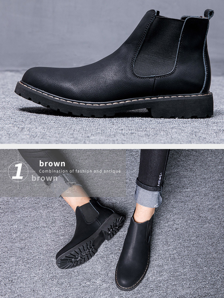 Giày boot (bốt) da bò, giày Chelsea cổ cao big size cỡ lớn cho nam chân to - GT122