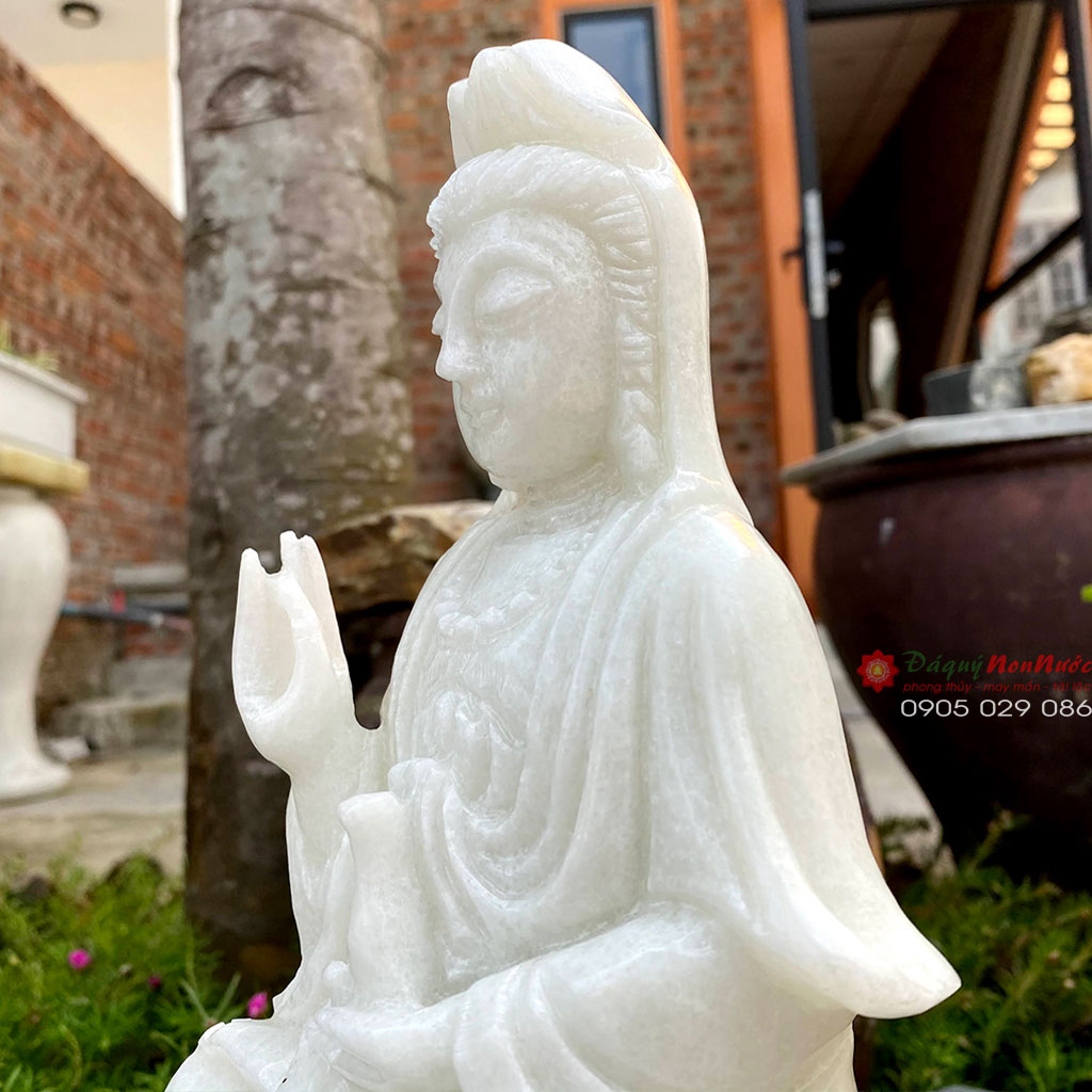 Tượng Phật quan âm đá trắng 25cm - đá Non Nước