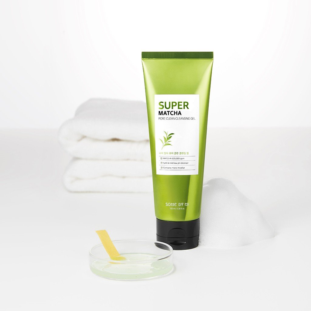 Sữa rửa mặt dịu nhẹ, dưỡng ẩm, thu nhỏ lỗ chân lông Some By Mi Super Matcha pore clean cleansing gel 100ml + Tặng Kèm 1 Băng Đô Tai Mèo
