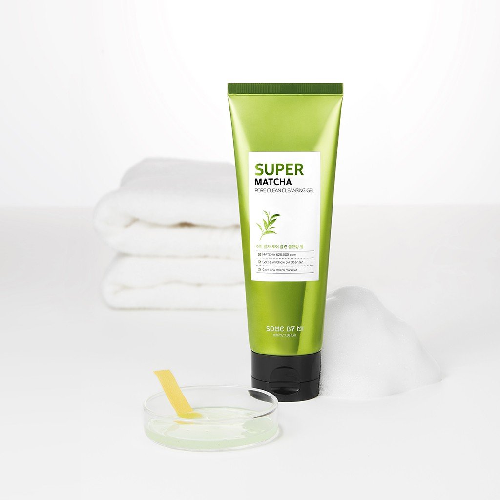 Sữa rửa mặt dịu nhẹ, dưỡng ẩm, thu nhỏ lỗ chân lông Some By Mi Super Matcha pore clean cleansing gel 100ml + Tặng Kèm 1 Băng Đô Tai Mèo ( MÀu Ngẫu Nhiên)