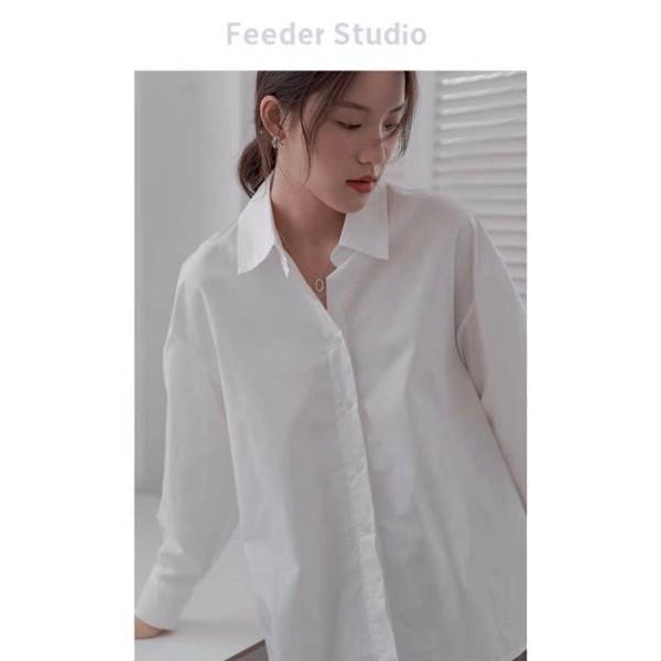 Áo sơ mi trắng dài tay chất lụa hàn oversize, sơ mi trắng basic
