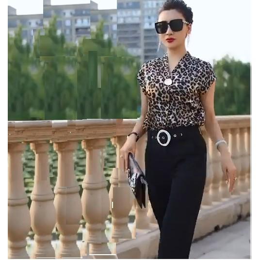 Áo sơ mi nữ tay cộc, chất lụa da báo -TA135
