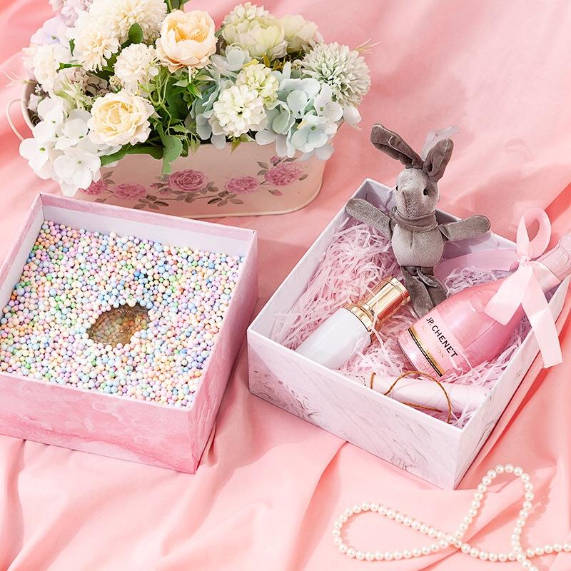 Hộp giấy cứng đựng quà tặng họa tiết cẩm thạch màu hồng hai mảnh, chất liệu cứng cáp sang trọng