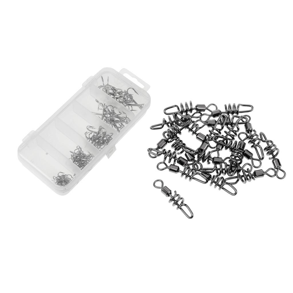 50pcs Fishing Barbed Treble Hook and 20x Fishing Swirl Swivel Hook Connector