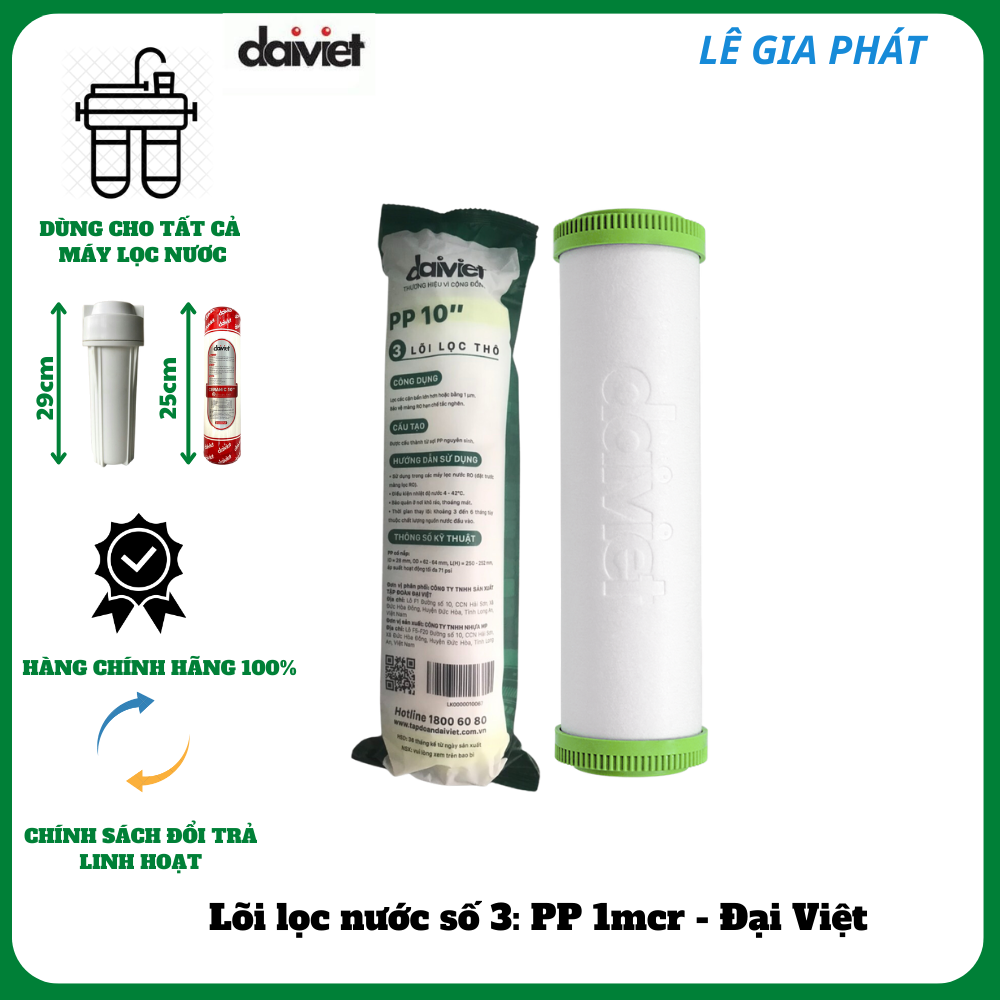 COMBO 3 LÕI LỌC NƯỚC SỐ 1-2-3 - HÀNG CHÍNH HÃNG ĐẠI VIỆT