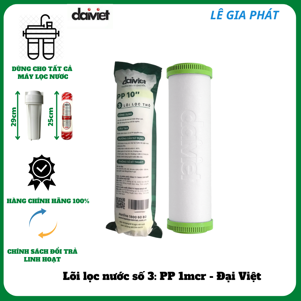 COMBO 3 LÕI LỌC NƯỚC SỐ 1-2-3 (PP - CTO - PP) - HÀNG CHÍNH HÃNG ĐẠI VIỆT