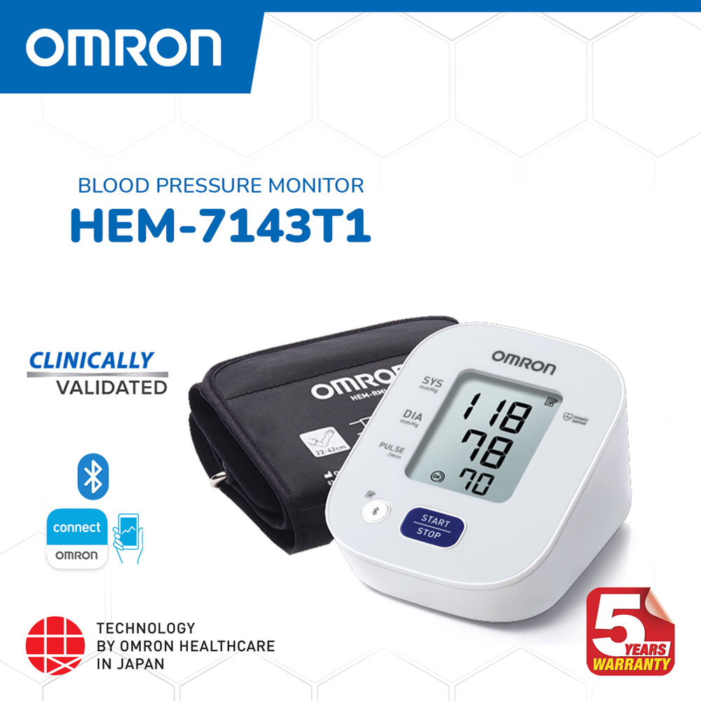 Máy đo huyết áp Omron HEM-7143T1 thao tác 1 nút ấn, lưu trữ 30 kết quả đo, kết nối Bluetooth tiện lợi, Model mới 2022 + Tặng Adapter chính hãng