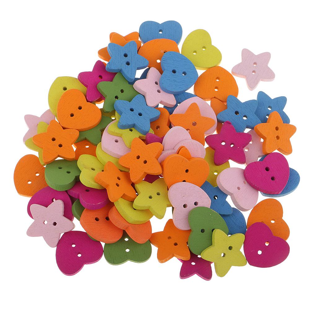 20G Gỗ Trái Tim Ngôi Sao Handmade 2 Lỗ Nút Gỗ May Thêu Sò Tự Làm
