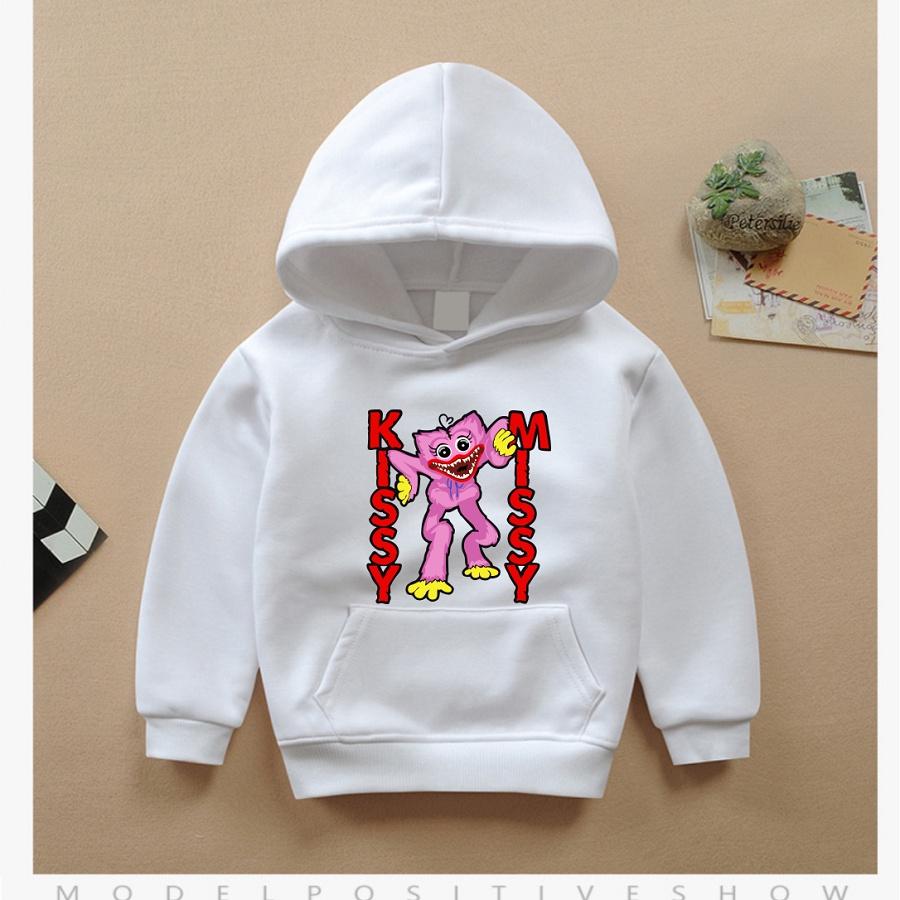 Áo khoác in hình Poppy Playtime Huggy Wuggy Plush kiểu dáng hoodie trắng cực chất đủ size cho bé trai bé gái