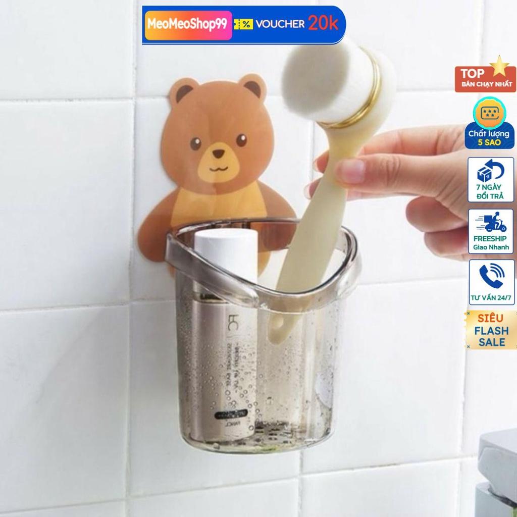 Cốc Đựng Bàn Chải, Kem Đánh Răng Hình Gấu Cute Dính Tường