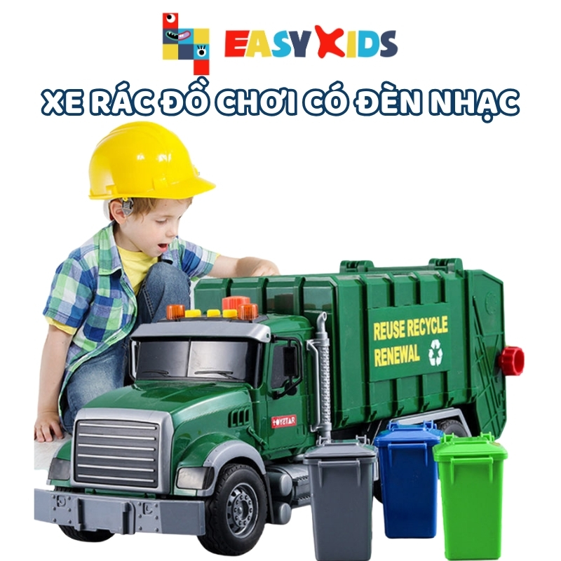 Xe Rác Đồ Chơi, Xe Chở Rác Đổ Rác Cỡ Lớn Cho Bé Có Đèn Nhạc